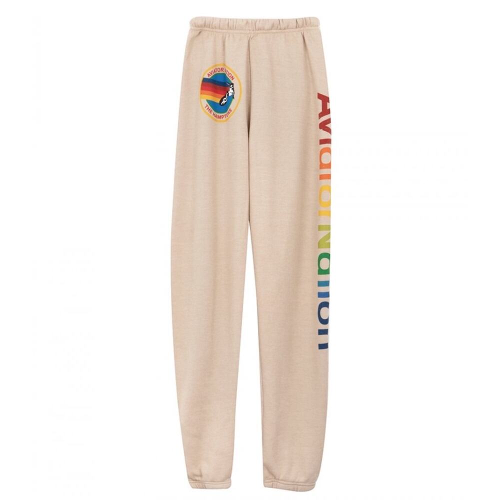 Aviator Nation Beige Joggers with Rainbow Logo